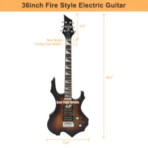 Glarry Cool Burning Fire Style Electric Guitar Christmas gift for Beginner Guitar Lover with Accessories Pack (Sunset)