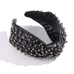 pearly knotted women headband luxury jeweled leather beaded embellished top hairband fashion elegant ladies hair band