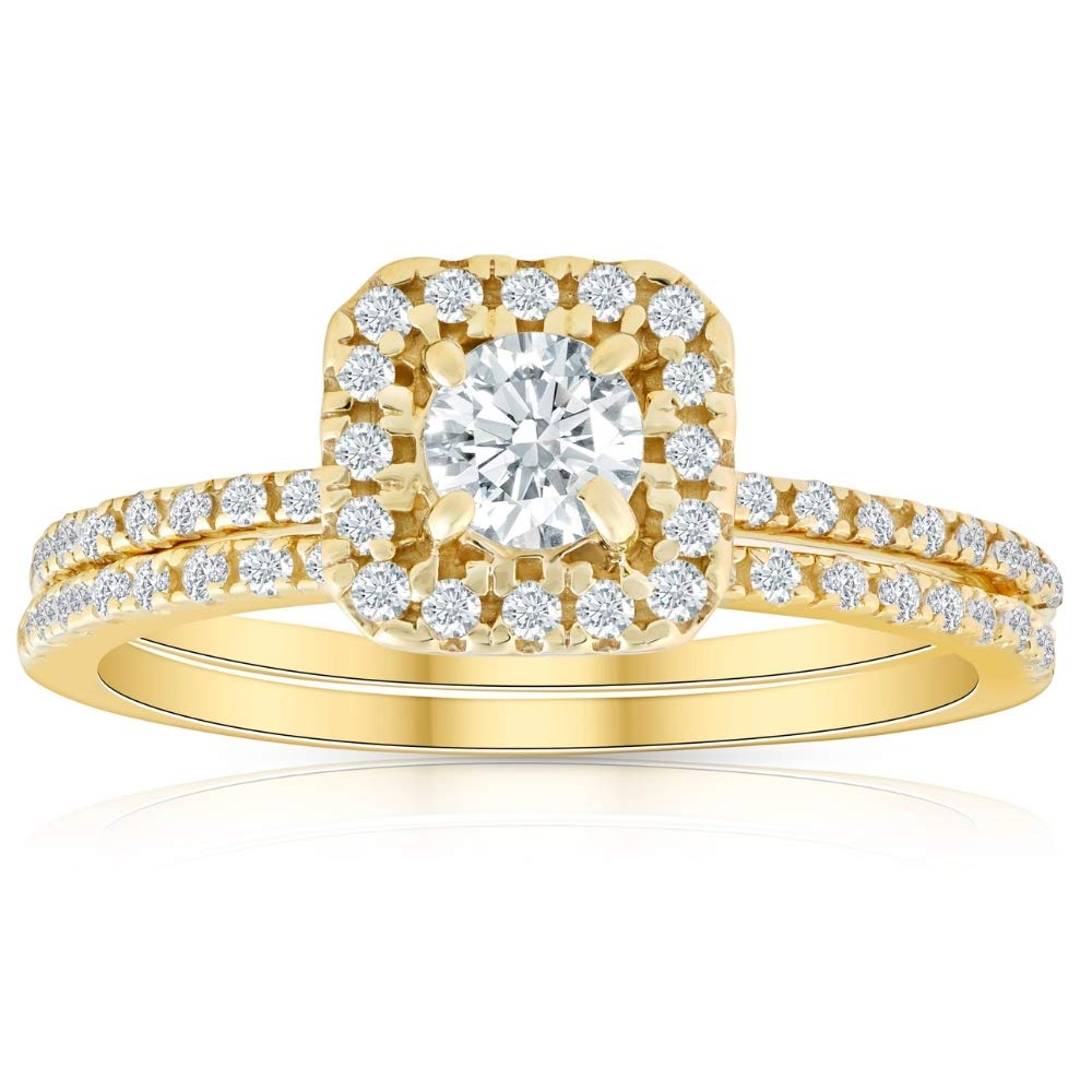 5/8 Ct TDW Diamond Cushion Halo Engagement Wedding Ring Set Yellow Gold - Size 6