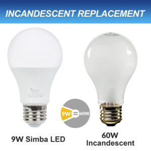 Simba Lighting LED A19 Light Bulbs (4 Pack) 9W 60W Equivalent Standard Size Energy Efficient for Home Applications, E26 Medium Base, 5000K Daylight