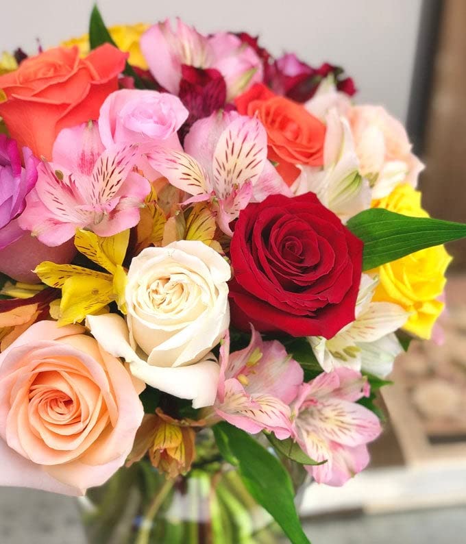 From You Flowers - Bright & Sunny Rose Bouquet with Glass Vase (Fresh Flower Bouquets) Birthday, Anniversary, Get Well, Sympathy, Congratulations, Thank You