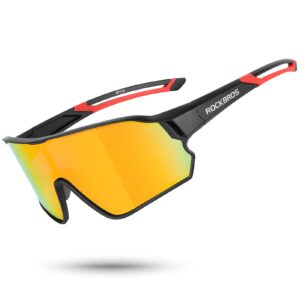 rockbros polarized sunglasses for men women uv protection cycling sunglasses (black red)