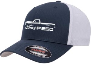 1973-77 ford f250 pickup truck outline design flexfit trucker mesh fitted cap navy/white