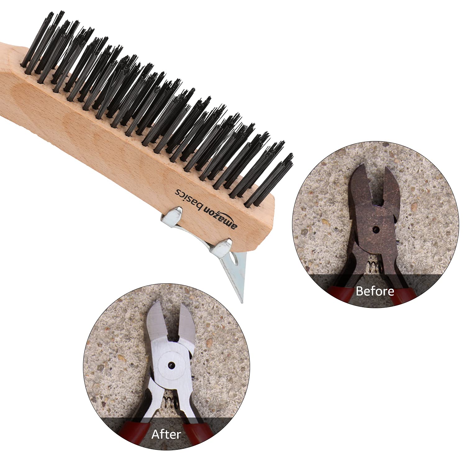 Amazon Basics Wire Scratch Brush with Scraper, Count of 2, Wood Natural Color, 10"L x 1.7"W