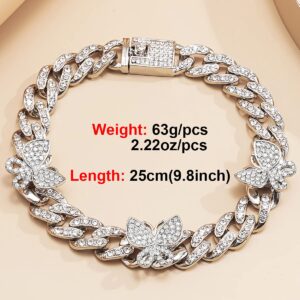 Ingemark Shiny Rhinestone Butterfly Anklet Hip Hop Cuban Link Ankle Chain Bracelet for Women Cute Fashion Music Party Rave Anklet Jewelry (#3 Silver)