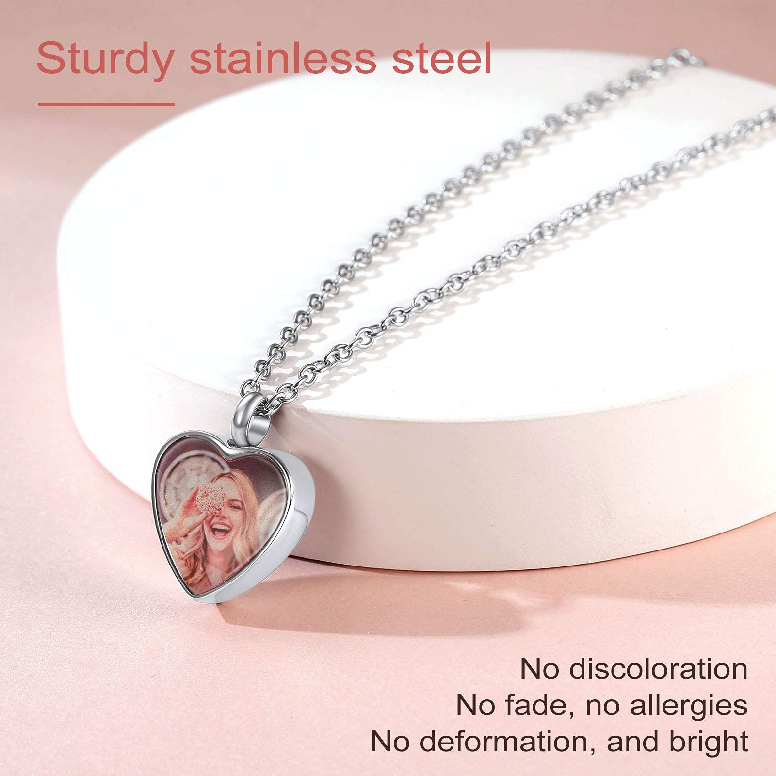 Customized Photo Heart Pendant Cremation Urn Necklaces for Ashes Stainless Steel Memorial Cremains Ash Holder Gifts for Loss of Father PAPA Granny Personalized Picture Keepsake Jewelry for Women