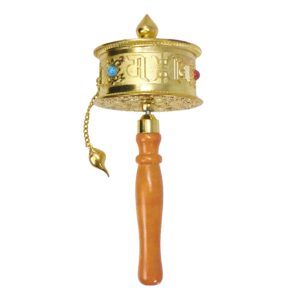 Hand Held Tibet Prayer Wheel – Tibetan Prayer Wheel Handheld Spinning Wheel with Dharma Wheel Om Mani Padme Hum for Gifts Nepal Decor by Mudra Crafts