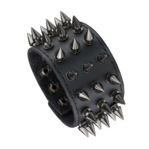 Manfnee Spike Rivet Studded Wristband Leather Punk Gothic Biker Wide Cuff Belt Bracelet Bangle