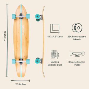 Retrospec Zed Longboard Skateboard Complete Cruiser | Bamboo & Canadian Maple Wood Cruiser w/Reverse Kingpin Trucks for Commuting, Cruising, Carving & Downhill Riding