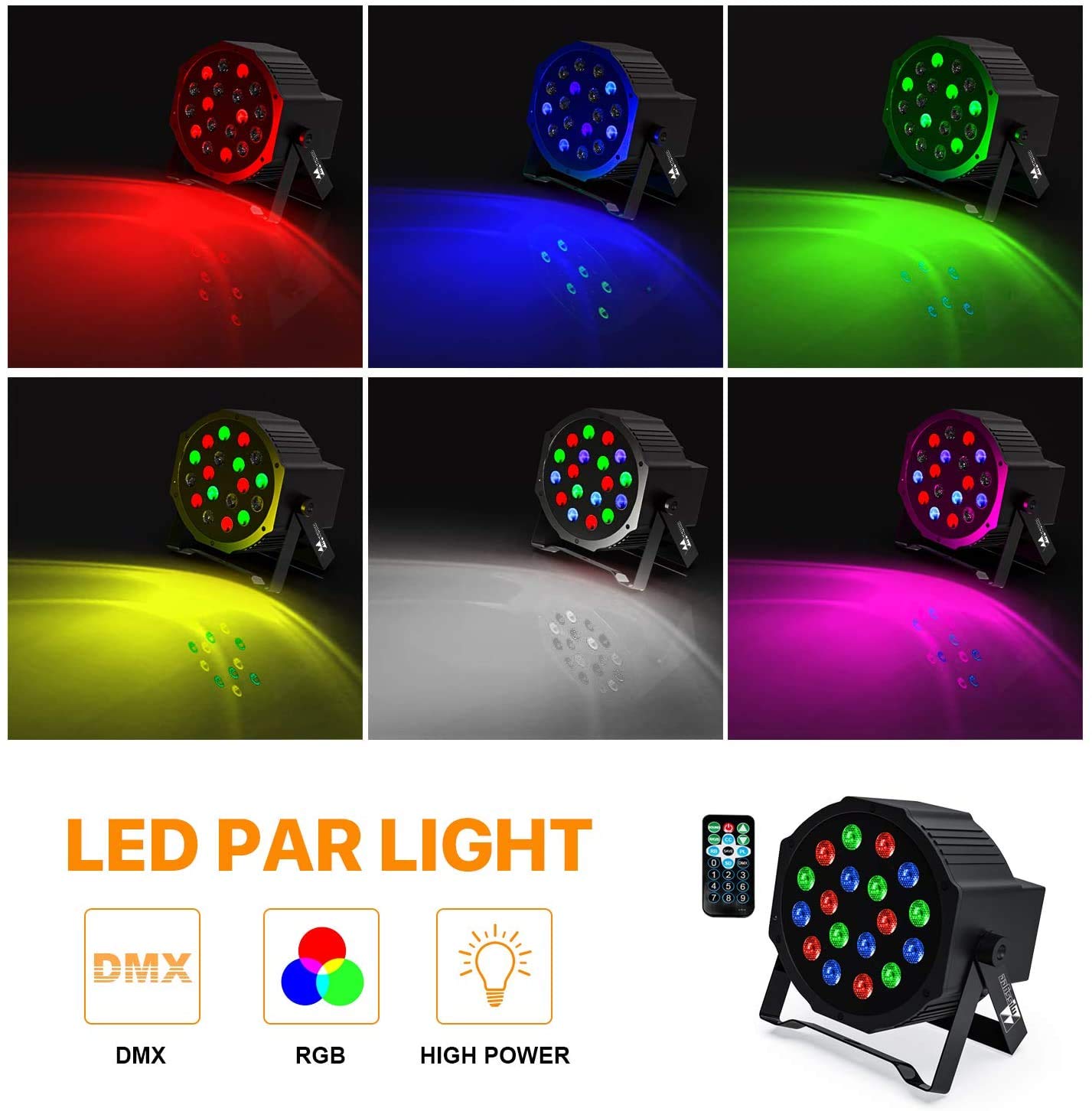 Uplights 18 RGB Led UpLights, Missyee Sound Activated DMX Uplighting, LED Par Can Lights with Remote Control, DJ Uplighting Package for Wedding Birthday Home Party (4 pcs)