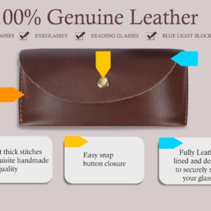 The Antiq Tan Genuine Leather Eyeglasses Case, Premium Quality, Semi-Hard, Magnetic Closure, Unisex