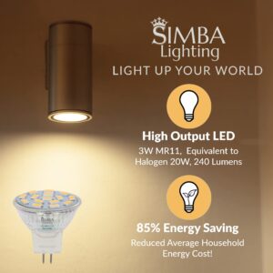 Simba Lighting LED MR11 Flood Light Bulbs (4 Pack) 12V 3W 20W Halogen Replacement 2-Pin 240lm for Landscape, Accent, Track Lights, and Christmas Tree Fiber Optics, GU4 Bi-Pin Base, 4000K Natural White