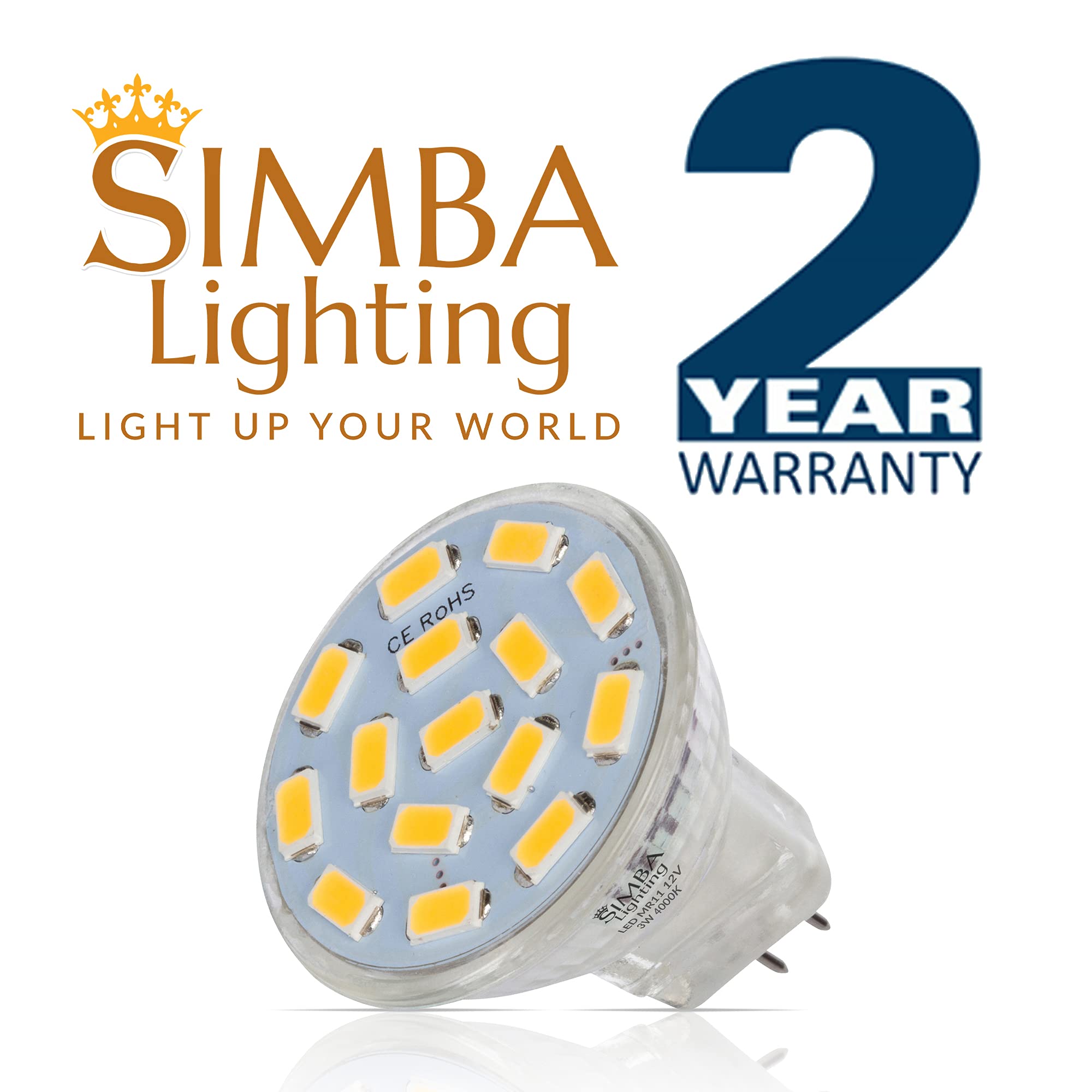 Simba Lighting LED MR11 Flood Light Bulbs (4 Pack) 12V 3W 20W Halogen Replacement 2-Pin 240lm for Landscape, Accent, Track Lights, and Christmas Tree Fiber Optics, GU4 Bi-Pin Base, 4000K Natural White