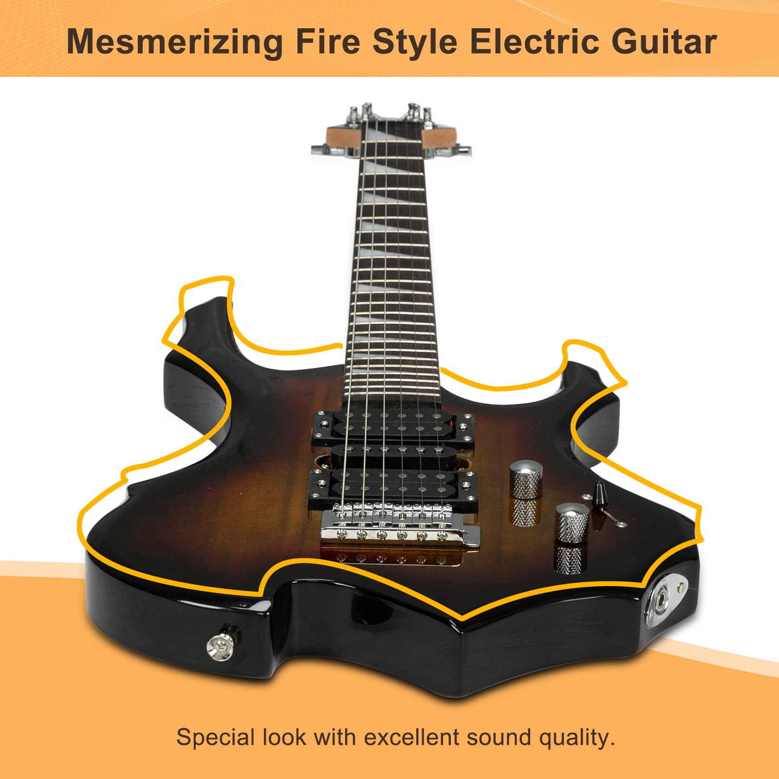 Glarry Cool Burning Fire Style Electric Guitar Christmas gift for Beginner Guitar Lover with Accessories Pack (Sunset)