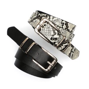 IFENDEI Women Waist Belts for Dresses Thin Black Skinny Leather Belts with Gold Pin Buckle Snake X-Small