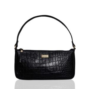 leather shoulder bag for women - retro classic clutch real leather croc print tote small purse handbag with zipper closure