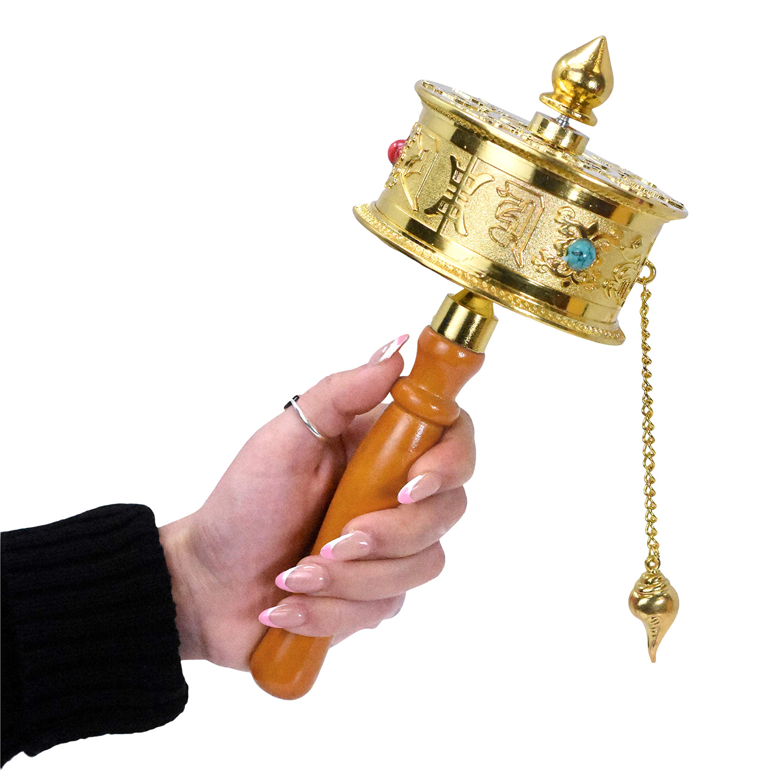 Hand Held Tibet Prayer Wheel – Tibetan Prayer Wheel Handheld Spinning Wheel with Dharma Wheel Om Mani Padme Hum for Gifts Nepal Decor by Mudra Crafts