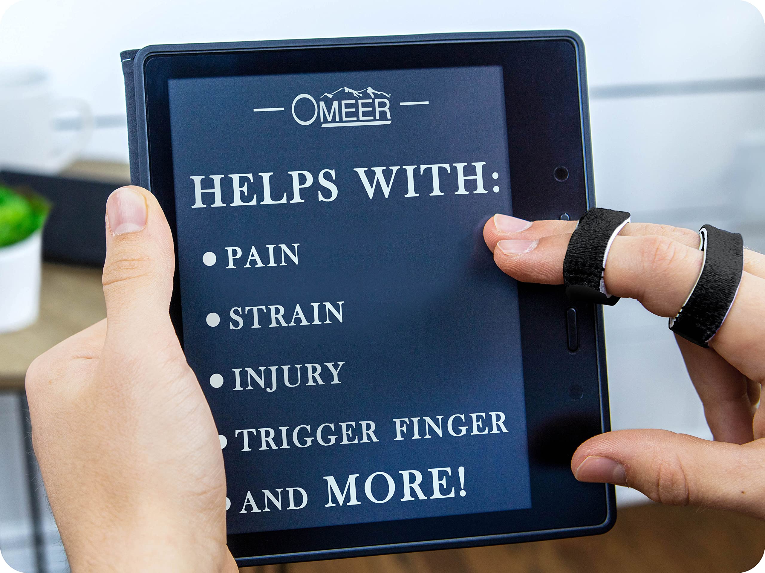 Omeer 5 Pack Buddy Tape Finger Straps With Padded No-Slip Hook and Loop Are A Washable and Reusable Finger Splint Solution To Support Injured Fingers (Black)