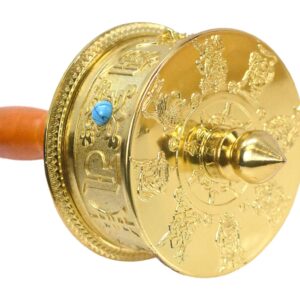 Hand Held Tibet Prayer Wheel – Tibetan Prayer Wheel Handheld Spinning Wheel with Dharma Wheel Om Mani Padme Hum for Gifts Nepal Decor by Mudra Crafts