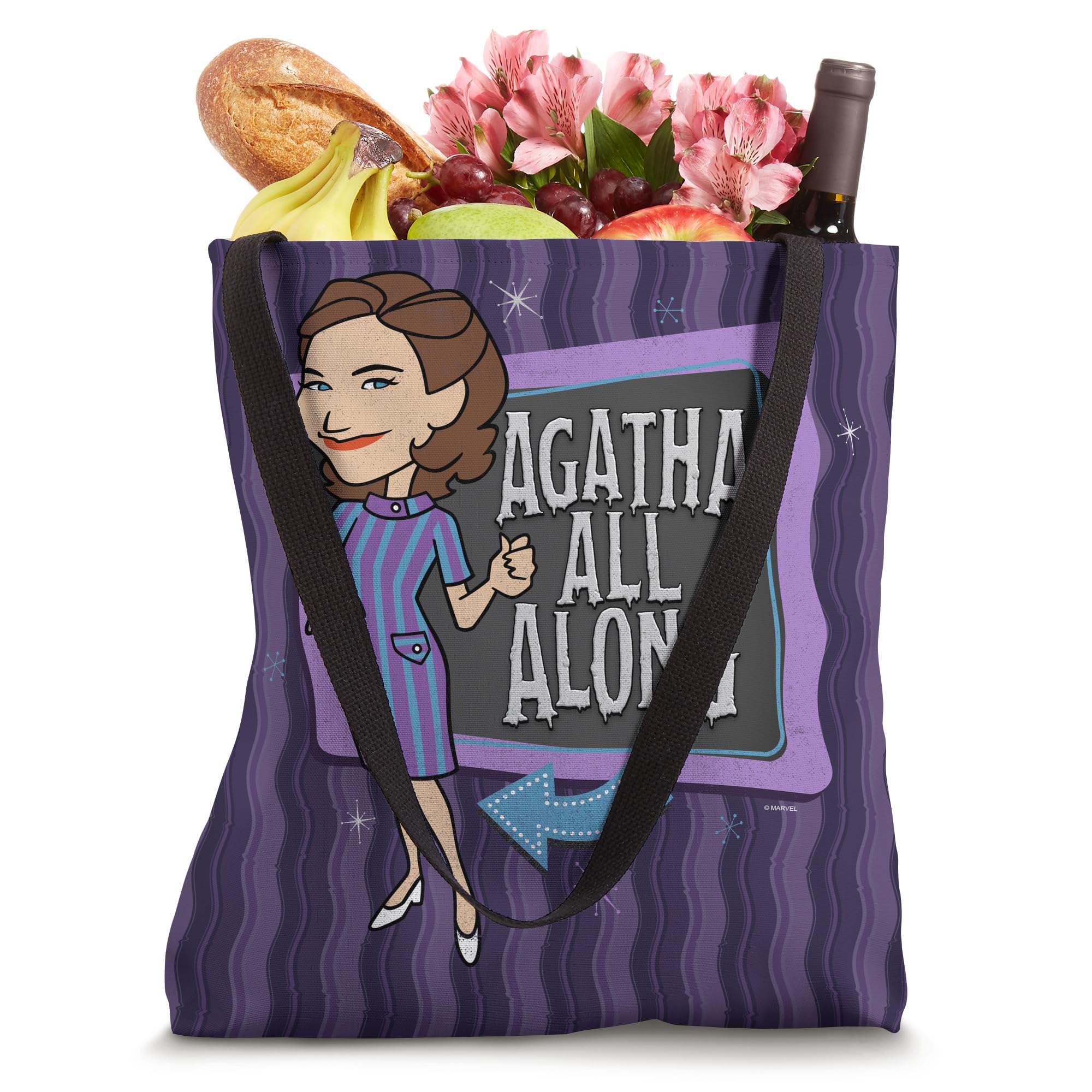 Marvel WandaVision Agatha All Along Purple Retro Tote Bag