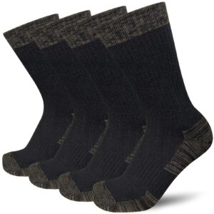 APTYID Men's Moisture Wicking Cushioned Crew Work Boot Socks, Size 9-12, Black, 4 Pairs