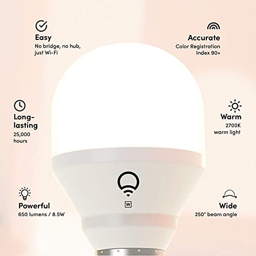 LIFX L3A19LW06E26CA White, A19 Wi-Fi Smart LED Light Bulb, Warm, Dimmable, No Bridge Required, Compatible with Alexa, Hey Google, Apple HomeKit (2 Pack)