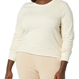 Amazon Essentials Women's French Terry Fleece Crewneck Sweatshirt (Available in Plus Size), Beige Zebra Stripe Print, Medium