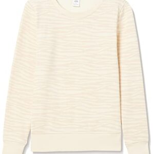 Amazon Essentials Women's French Terry Fleece Crewneck Sweatshirt (Available in Plus Size), Beige Zebra Stripe Print, Medium