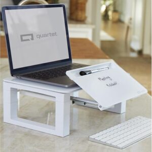 Quartet Desktop Glass Monitor Riser for Computer with Dry-Erase Board, Adjustable Height (Q090GMRW01) White 5" x 10", 5" x 10"