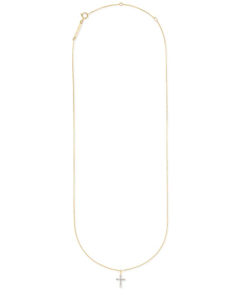 Kendra Scott White Diamond Cross Pendant Necklace in 14k Yellow Gold, Fine Jewelry for Women