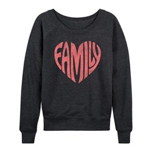 instant message - family heart - women's french terry pullover - size small heather charcoal