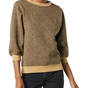 Amazon Essentials Women's French Terry Fleece Sleeve Detail Crewneck Sweatshirt, Camel Cheetah, Large