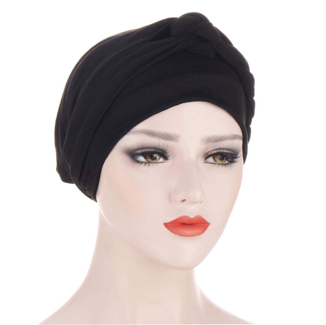 Lucky staryuan ® 3Pack Chemo Cancer Headwear for Women Soft Pre-Tied Twisted Braid Hair Cover Turban Headwear (Black Gray Light Blue)