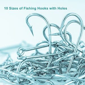 300PCS Small High-Carbon Steel Barbed Fishing Hooks with Holes, 10 Specifications of Fishing Hooks, Portable Boxed Hooks, Powerful Hooks That Can Adapt to Various Fishing Environments