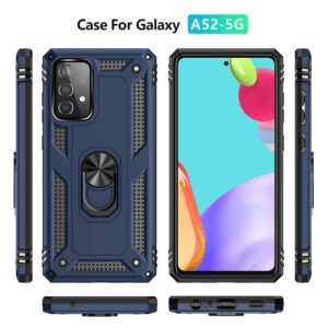 for Samsung A52 Case, Galaxy A52 Case with HD Screen Protector, Military-Grade Ring Holder Kickstand Car Mount 15ft Drop Tested Shockproof Cover Phone Case for Samsung Galaxy A52, Blue