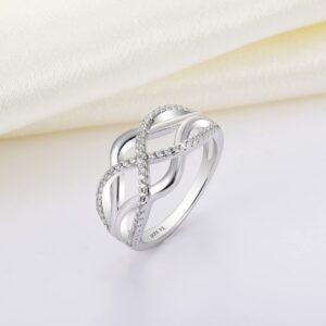 YL Celtic Knot Rings 925 Sterling Silver Twisted Knot Ring 18k White Gold Plated Cubic Zirconia Infinity Statement Rings for Women-size10