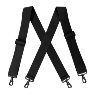 jierku mens suspenders with 4 snap hooks heavy duty x-back 2 inch adjustable elastic braces (black)