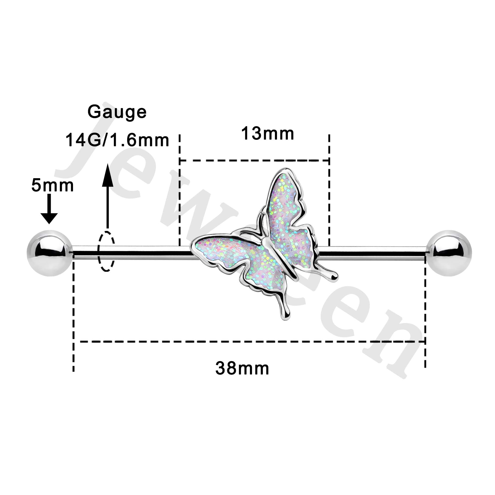 Jewseen Industrial Barbell 14g Industrial Rings Butterfly Industrial Bar Body Piercing Industrial Jewelry for Women Gift