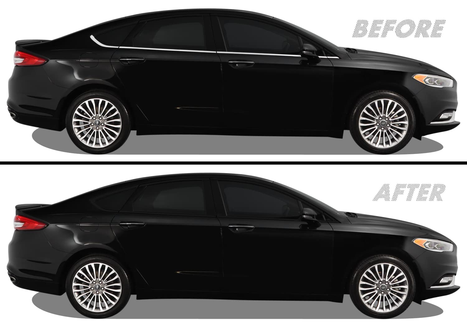 SlickMod Chrome Delete Blackout Vinyl Overlay for 2013-2020 Ford Fusion Hybrid S SE Window Trim (Gloss Black)