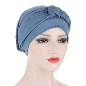 Lucky staryuan ® 3Pack Chemo Cancer Headwear for Women Soft Pre-Tied Twisted Braid Hair Cover Turban Headwear (Black Gray Light Blue)