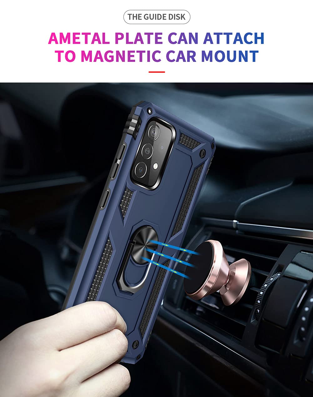 for Samsung A52 Case, Galaxy A52 Case with HD Screen Protector, Military-Grade Ring Holder Kickstand Car Mount 15ft Drop Tested Shockproof Cover Phone Case for Samsung Galaxy A52, Blue