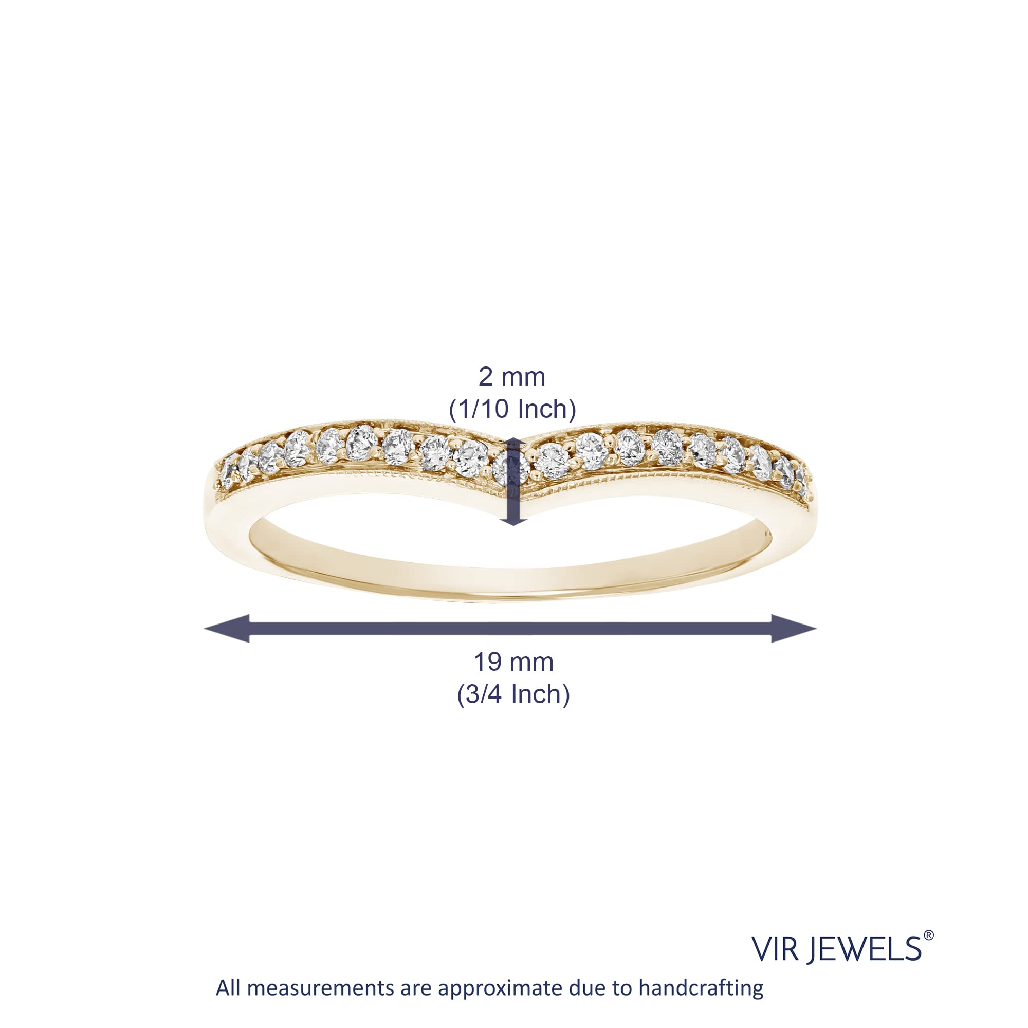 VIR JEWELS 0.18 cttw Diamond Wedding Band for Women, V Shape Round Diamond Wedding Band in 14K Yellow Gold with Milgrain, Size 7.5