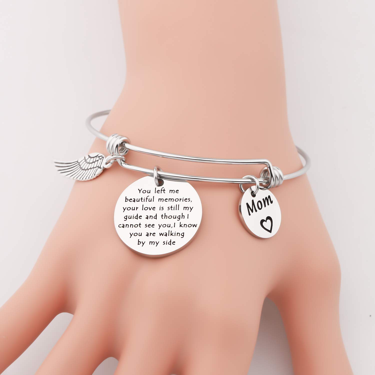 KUIYAI You Left Me Beautiful Memories Bracelet with Guardian Angel Loss Jewelry Remember Loved One for Mom Dad Grandma (BR-Youleft-Mom)