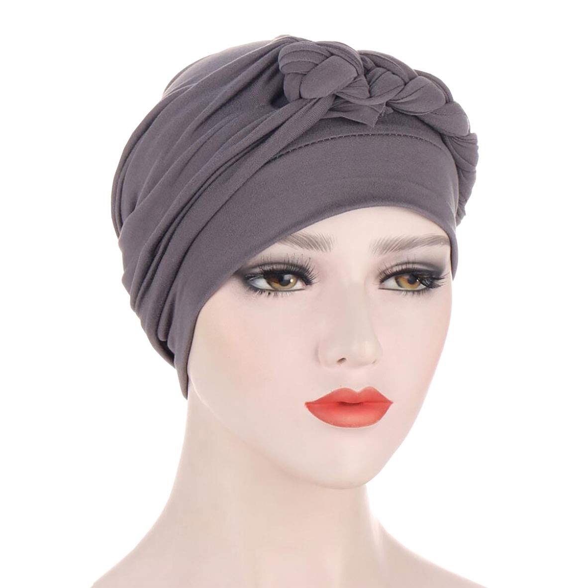 Lucky staryuan ® 3Pack Chemo Cancer Headwear for Women Soft Pre-Tied Twisted Braid Hair Cover Turban Headwear (Black Gray Light Blue)