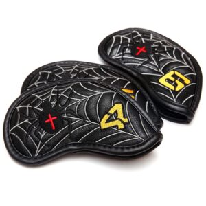 Spider Embroidery Black Golf Head Covers Driver/Fairway Wood/Hybrid/Iron Head Covers (Driver+Fairway+Hybrid Cover)