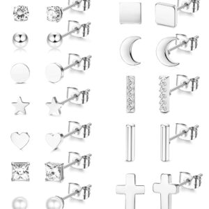 LOYALLOOK 12Pairs Stainless Steel Stud Earrings for Women Men Heart Star Moon CZ Cute Tiny Cartilage Minimalist Geometric Stud Earrings Hypoallergenic Stud Earrings Set for Multiple Piercing