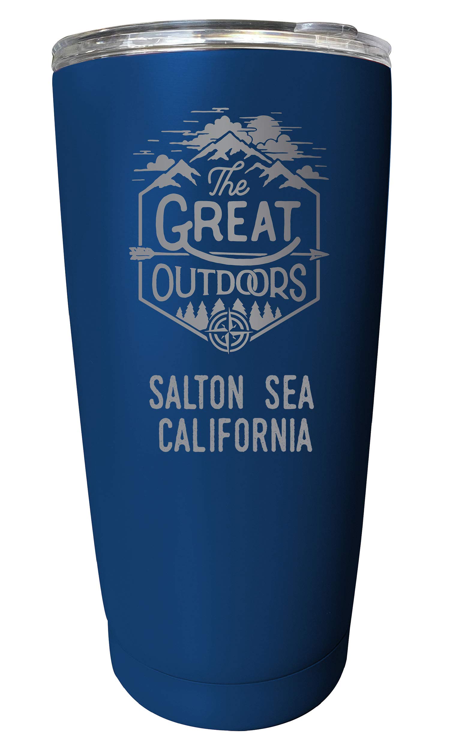 R and R Imports Salton Sea California Etched 16 oz Stainless Steel Insulated Tumbler Outdoor Adventure Design Navy.