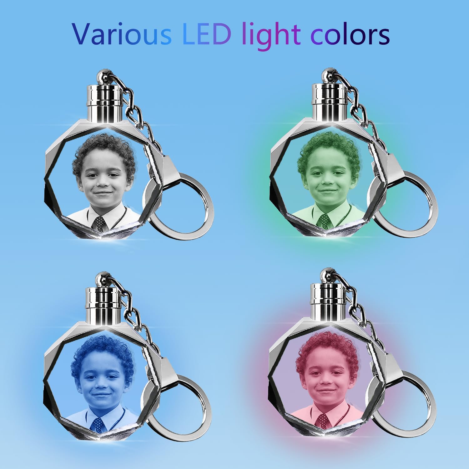 HAN'S LASER Customized Crystal Keychain, Personalized Picture Key Chain with LED Light, Best Custom Gift, Octagon