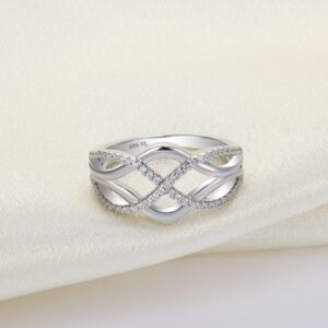 YL Celtic Knot Rings 925 Sterling Silver Twisted Knot Ring 18k White Gold Plated Cubic Zirconia Infinity Statement Rings for Women-size10