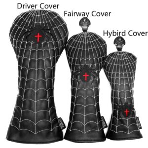 Spider Embroidery Black Golf Head Covers Driver/Fairway Wood/Hybrid/Iron Head Covers (Driver+Fairway+Hybrid Cover)